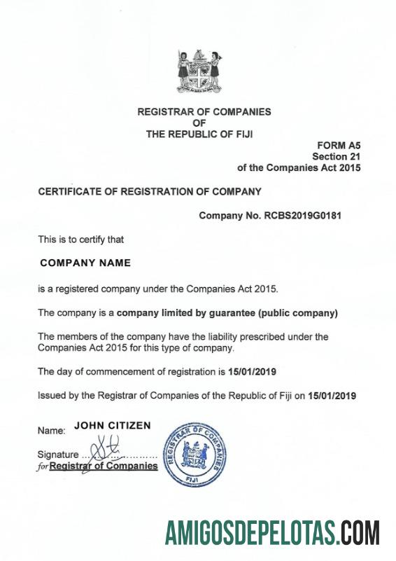 Fiji Certificate Of Registration amostra